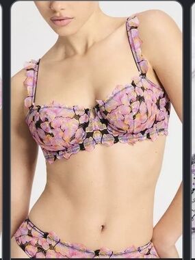 💙SET Savage X Fenty Pink, Yellow & Black Floral Lace Underwire Bra